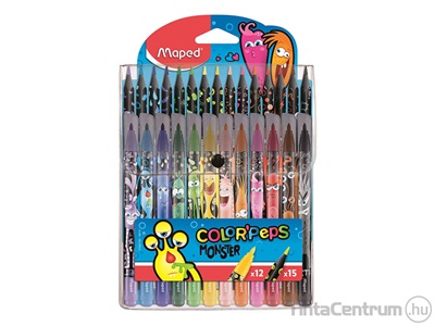 Filctoll- és színes ceruza készlet, MAPED "Color`Peps Monster", 12+15 különböző szín