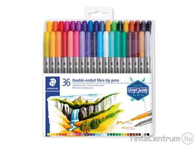 Filctoll készlet, 0,8/3mm, kétvégű, STAEDTLER "Design Journey", 36 különböző szín