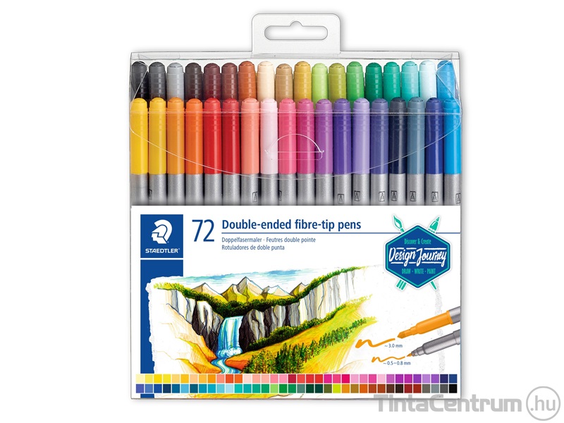 Filctoll készlet, 0,8/3mm, kétvégű, STAEDTLER "Design Journey", 72 különböző szín