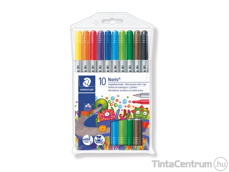 Filctoll készlet, 1/3mm, kétvégű, kimosható, STAEDTLER "Noris Club", 10 különböző szín