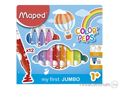 Filctoll készlet, 1-5mm, kimosható, vastag, MAPED "Color`Peps Jumbo", 12 különböző szín