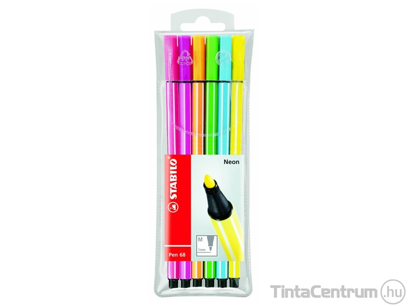 Filctoll készlet, 1mm, STABILO "Pen 68", 6 különböző neon szín