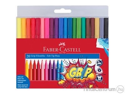 Filctoll készlet, 1mm, háromszögletű, FABER-CASTELL "Grip", 20 különböző szín