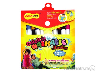 Filctoll készlet, 1mm, kimosható, COLOKIT "Washable Markers", 12 különböző szín