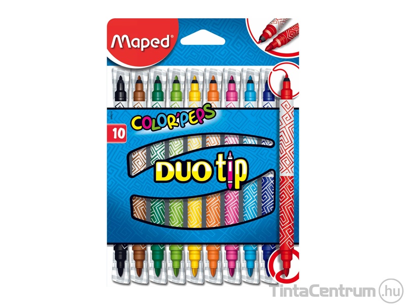 Filctoll készlet, 2/4mm, kétvégű, MAPED "DuoTip", 10 különböző szín