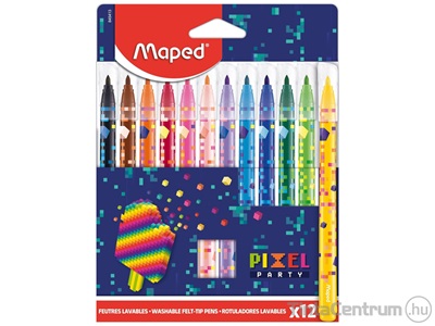 Filctoll készlet, 2,8 mm, kimosható, MAPED "Pixel Party", 12 különböző szín