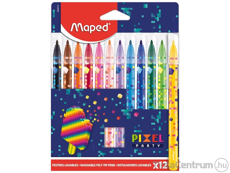 Filctoll készlet, 2,8 mm, kimosható, MAPED "Pixel Party", 12 különböző szín