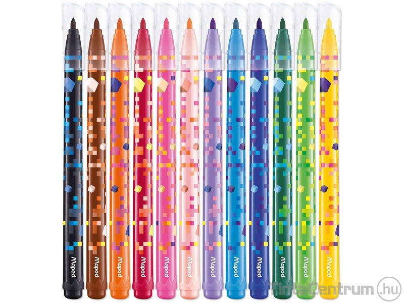 Filctoll készlet, 2,8 mm, kimosható, MAPED "Pixel Party", 12 különböző szín