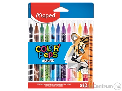 Filctoll készlet, 2,8mm, kimosható, MAPED "Color’Peps Animals", 12 különböző szín