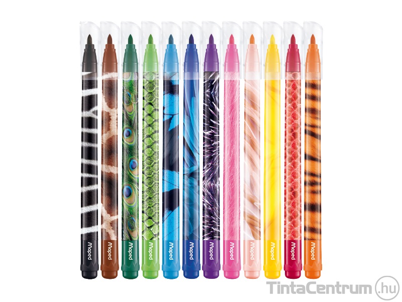 Filctoll készlet, 2,8mm, kimosható, MAPED "Color’Peps Animals", 12 különböző szín