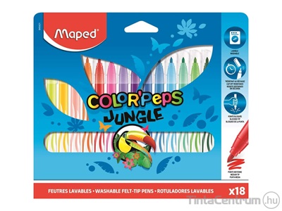 Filctoll készlet, 2,8mm, kimosható, MAPED "Color`Peps Jungle", 18 különböző szín
