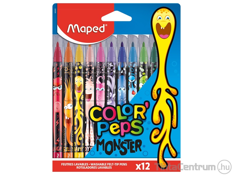 Filctoll készlet, 2,8mm, kimosható, MAPED "Color`Peps Monster", 12 különböző szín