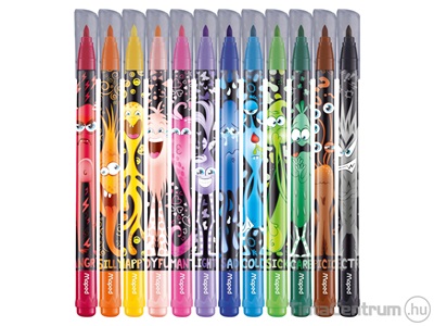 Filctoll készlet, 2,8mm, kimosható, MAPED "Color`Peps Monster", 12 különböző szín