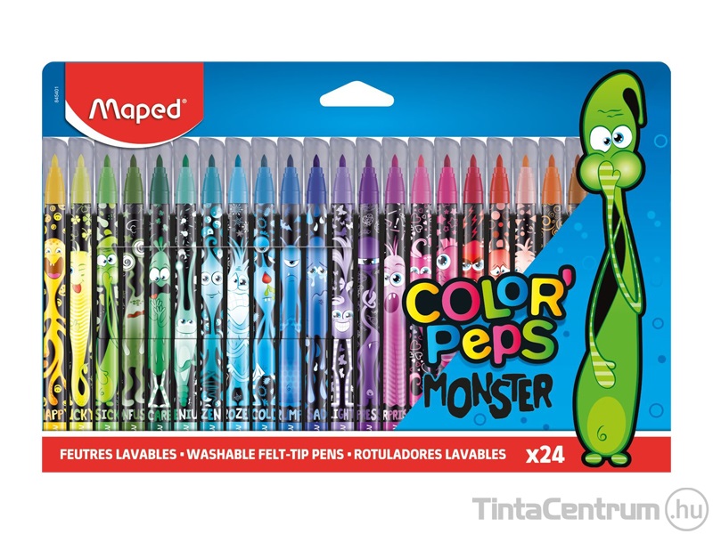 Filctoll készlet, 2,8mm, kimosható, MAPED "Color`Peps Monster", 24 különböző szín