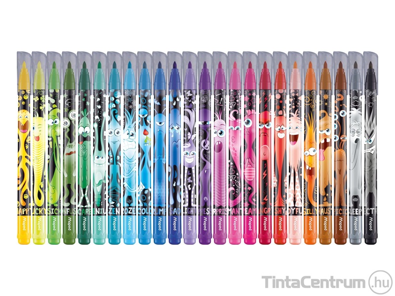 Filctoll készlet, 2,8mm, kimosható, MAPED "Color`Peps Monster", 24 különböző szín