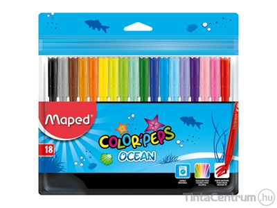 Filctoll készlet, 2mm, kimosható, MAPED "Color`Peps Ocean", 18 különböző szín
