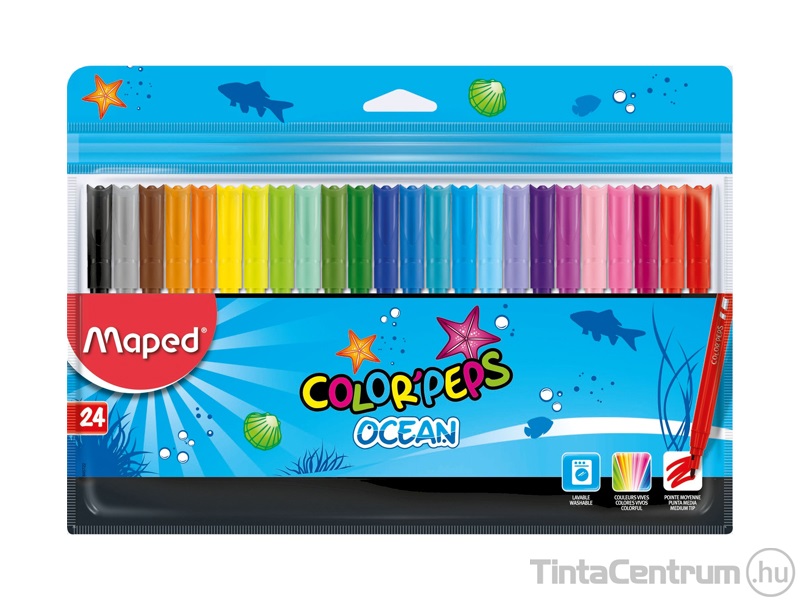 Filctoll készlet, 2mm, kimosható, MAPED "Color`Peps Ocean", 24 különböző szín