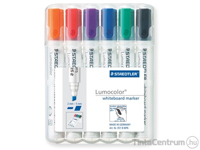 Flipchart marker készlet, 2-5mm, vágott, STAEDTLER "Lumocolor 356 B", 6 különböző szín