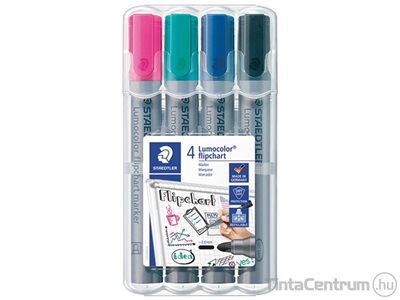 Flipchart marker készlet, 2 mm, kúpos, STAEDTLER "Lumocolor 356", 4 különböző szín