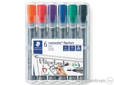 Flipchart marker készlet, 2mm, kúpos, STAEDTLER "Lumocolor 356", 6 különböző szín