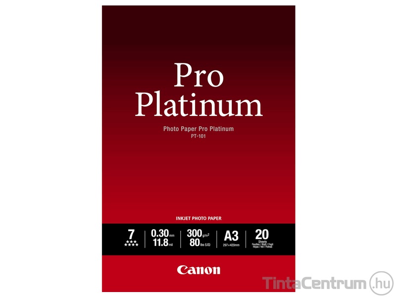 Fotópapír, tintasugaras, A3, 300g, fényes, CANON "Pro Platinium" (PT-101) 20lap/csomag