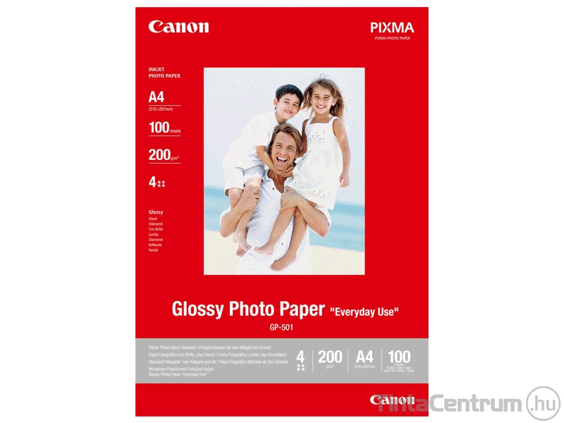 Fotópapír, tintasugaras, A4, 200g, fényes, CANON "Glossy" (GP-501) 100lap/csomag