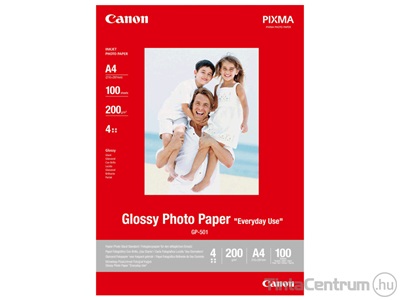 Fotópapír, tintasugaras, A4, 200g, fényes, CANON "Glossy" (GP-501) 100lap/csomag