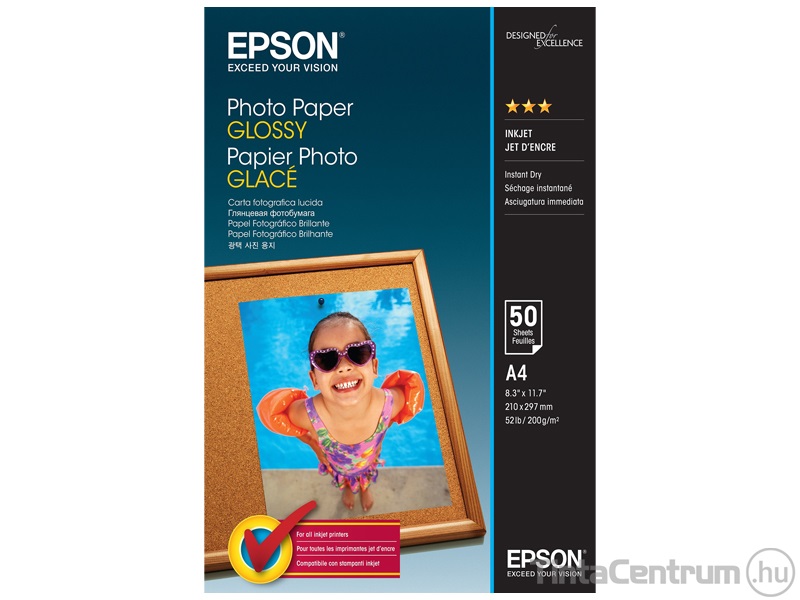 Fotópapír, tintasugaras, A4, 200g, fényes, EPSON "Glossy" (S0422539) 50lap/csomag