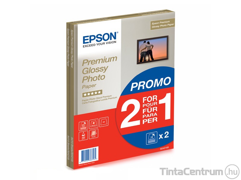 Fotópapír, tintasugaras, A4, 255g, fényes, EPSON "Premium Glossy" (S042169) 2x15lap/csomag