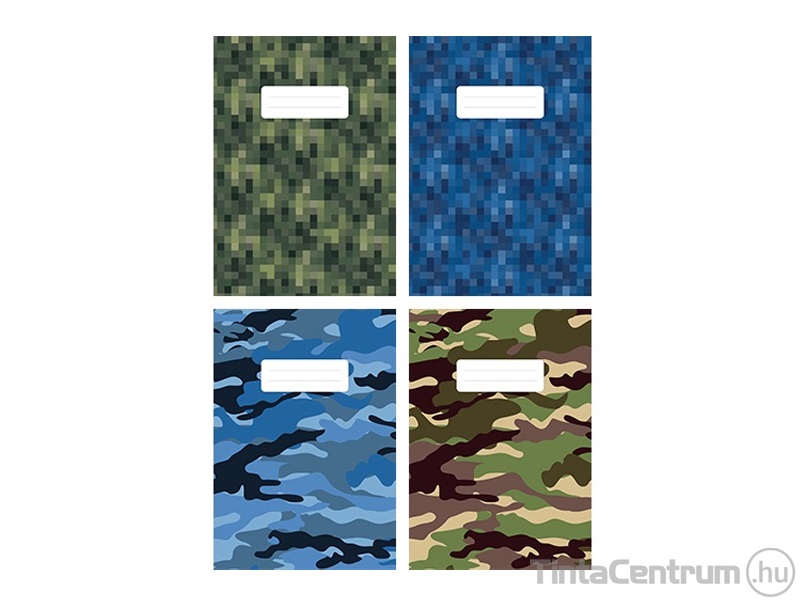 Füzet, tűzött, A5, sima, 32lap, 20-32, PD "Camouflage", vegyes színek