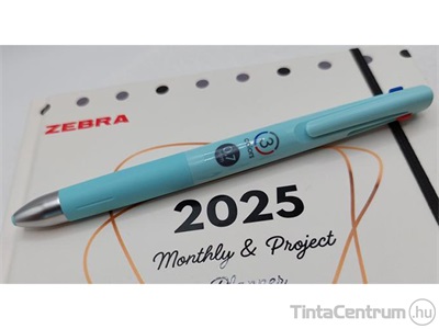 Golyóstoll, 0, 24 mm, nyomógombos, háromszínű, kékeszöld tolltest, ZEBRA  "bLen 3C"