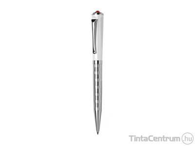 Golyóstoll, 0,7mm, fehér-ezüst tolltest, light siam piros SWAROVSKI® kristállyal, ART CRYSTELLA® "Rialto", kék