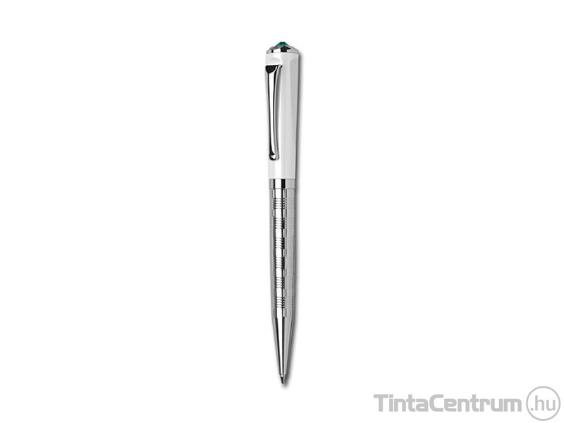 Golyóstoll, 0,7mm, fehér-ezüst tolltest, light türkiz SWAROVSKI® kristállyal, ART CRYSTELLA® "Rialto", kék