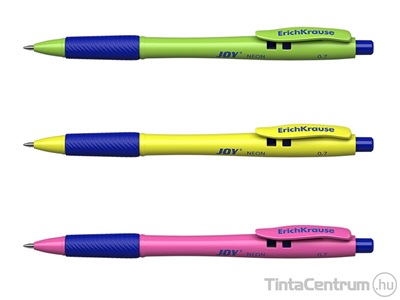 Golyóstoll, 0,35mm, nyomógombos, vegyes színű tolltest, ERICHKRAUSE "Joy Neon Ultra Glide Technology", kék 3db/csomag