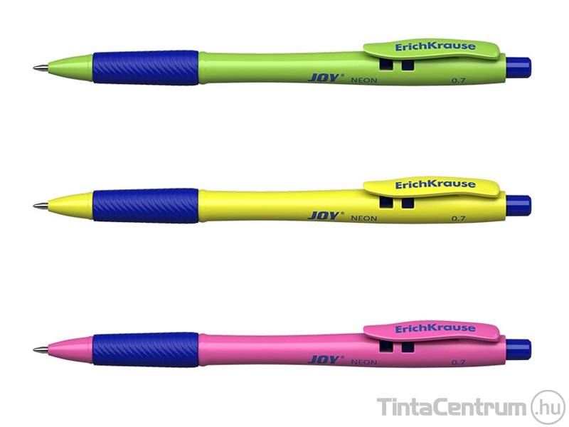 Golyóstoll, 0,35mm, nyomógombos, vegyes színű tolltest, ERICHKRAUSE "Joy Neon Ultra Glide Technology", kék 3db/csomag
