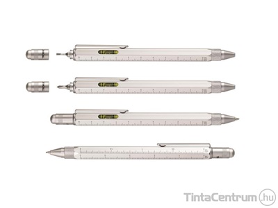 Golyóstoll, 1mm, multifunkciós, ezüst színű tolltest, érintőképernyőhöz, TROIKA "Construction", fekete