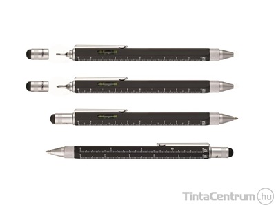 Golyóstoll, 1mm, multifunkciós, fekete tolltest, érintőképernyőhöz, TROIKA "Construction", fekete