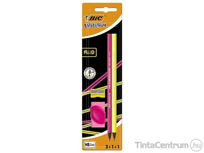 Grafitceruza, HB, hatszögletű, hegyezővel, radírral, BIC "Eco Evolution Black", Fluo, 2db/csomag