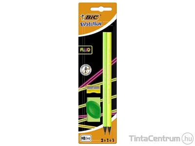 Grafitceruza, HB, hatszögletű, hegyezővel, radírral, BIC "Eco Evolution Black", Fluo, 2db/csomag