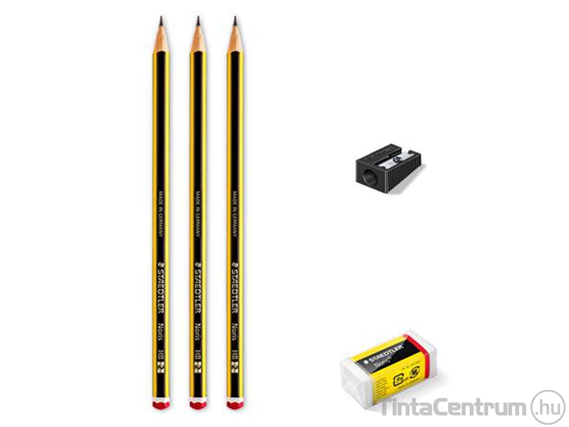 Grafitceruza, HB, hatszögletű, hegyezővel, radírral, STAEDTLER "Noris" 3db/csomag