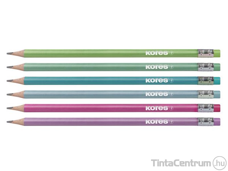Grafitceruza radírral, HB, háromszögletű, KORES "GRAFITOS Style", 6db/csomag