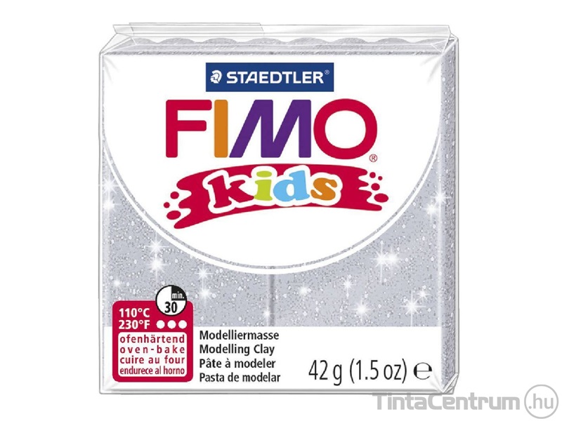 Gyurma, 42g, égethető, FIMO "Kids", glitteres ezüst