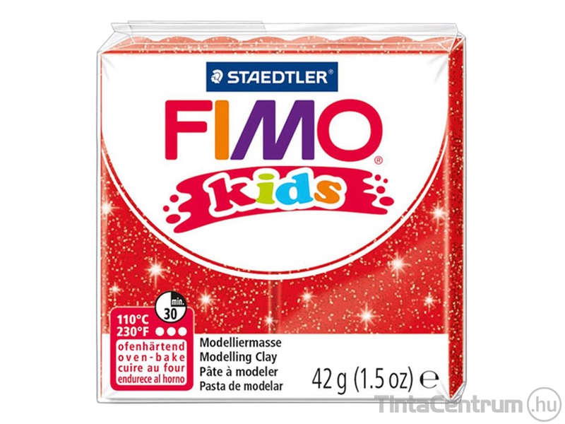 Gyurma, 42g, égethető, FIMO "Kids", glitteres piros