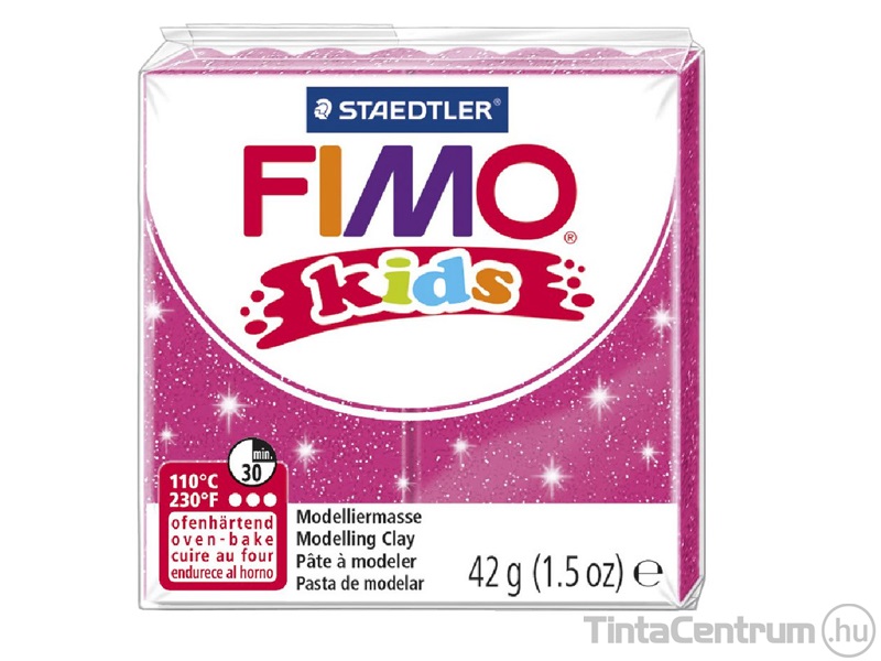 Gyurma, 42g, égethető, FIMO "Kids", glitteres rózsaszín