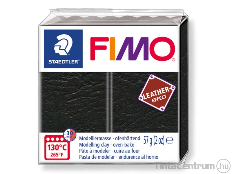 Gyurma, 57g, égethető, FIMO "Leather Effect", fekete