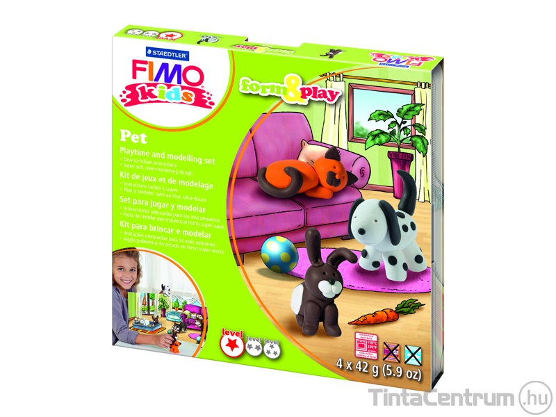 Gyurma készlet, 4x42g, égethető, FIMO "Kids Form & Play", állatok