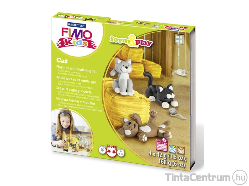 Gyurma készlet, 4x42g, égethető, FIMO "Kids Form & Play", cicák