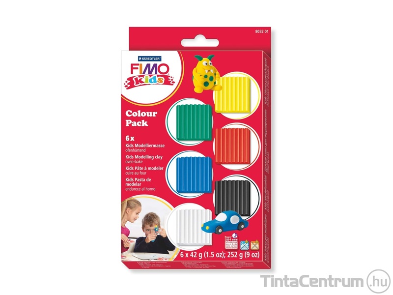 Gyurma készlet, 6x42g, égethető, FIMO "Kids Color Pack", 6 alapszín