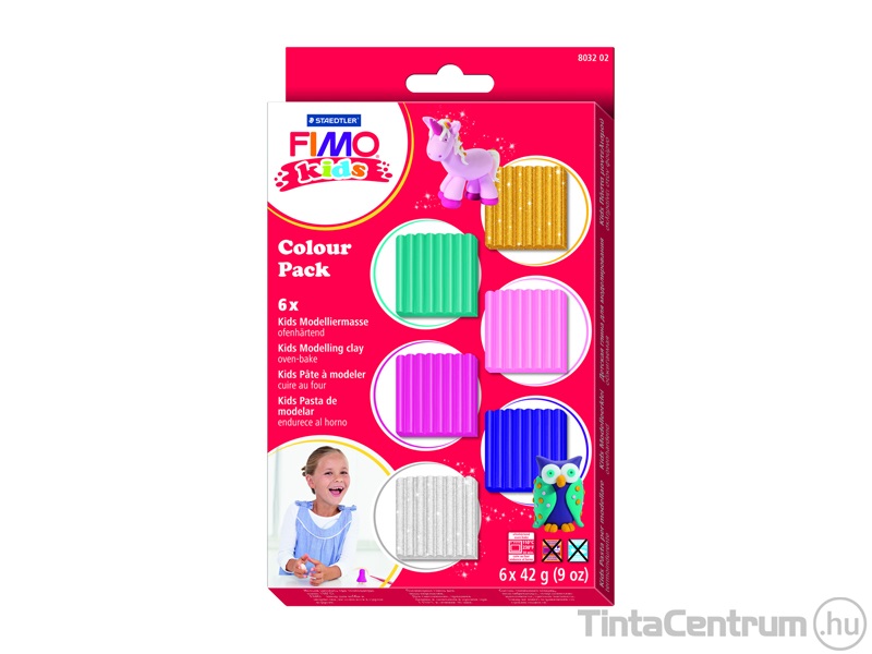 Gyurma készlet, 6x42g, égethető, lányoknak, FIMO "Kids Color Pack", 6 különböző szín