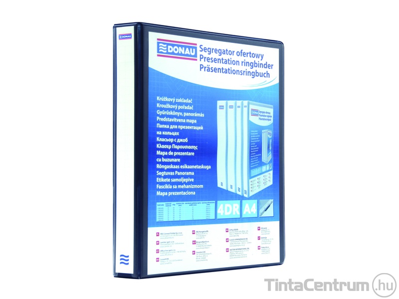 Gyűrűskönyv, A4, 100mm, 4 gyűrűs, D alakú, panorámás, műanyag, DONAU, fekete